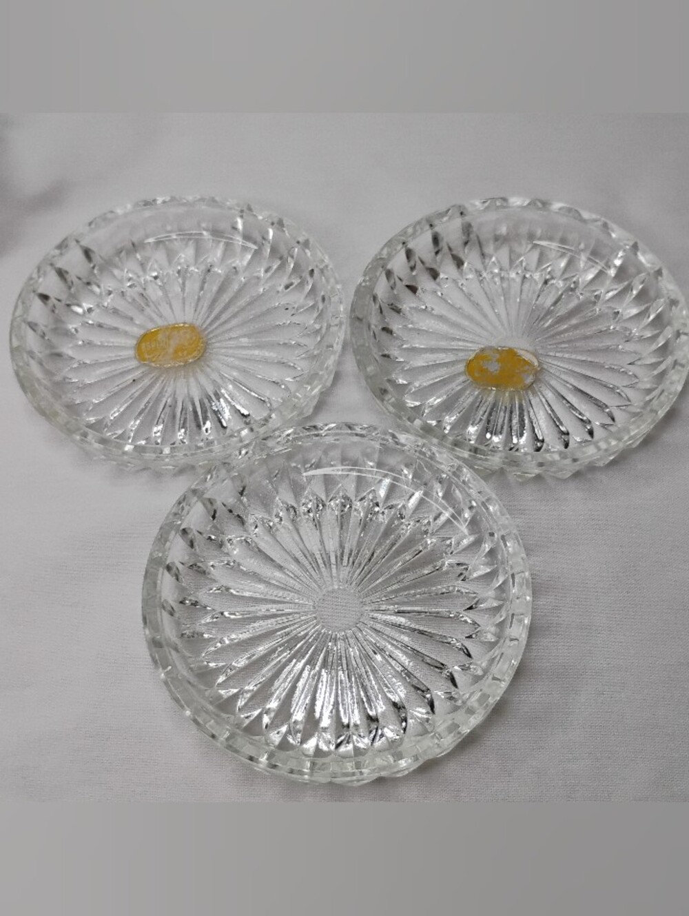 Vintage Bohemia Glass Czechoslovakian Crystal Coasters Set With Gold Plated Cart - Picture 11 of 16